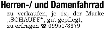 Herren-/ und Damenfahrradzu verkaufen, je 1x, der Marke 