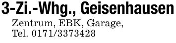 3-Zi.-Whg., GeisenhausenZentrum, EBK, Garage, Tel. ***