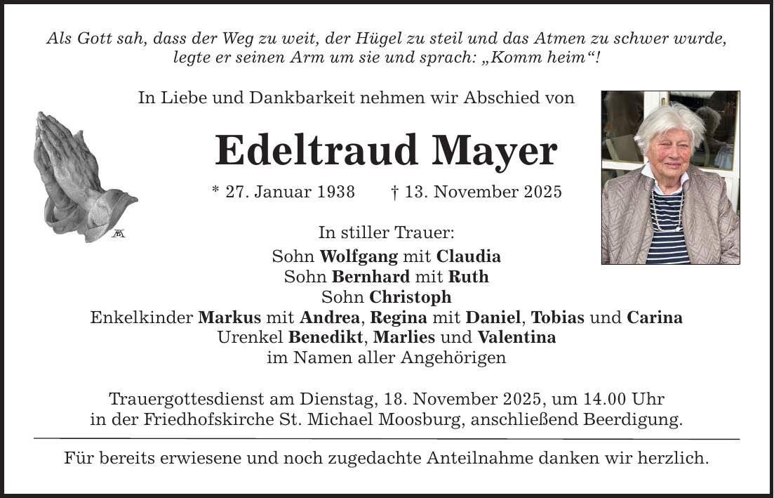 Als Gott sah, dass der Weg zu weit, der Hügel zu steil und das Atmen zu schwer wurde, legte er seinen Arm um sie und sprach: 