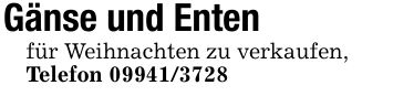 Gänse und Entenfür Weihnachten zu verkaufen,Telefon ***