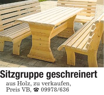 Sitzgruppe geschreinert aus Holz, zu verkaufen, Preis VB, ***