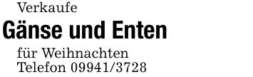 VerkaufeGänse und Entenfür WeihnachtenTelefon ***