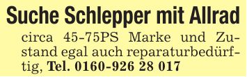 Suche Schlepper mit Allrad circa 45-75PS Marke und Zustand egal auch reparaturbedürftig, Tel. ***