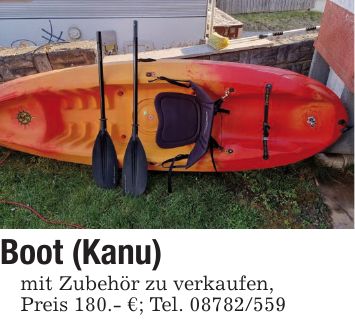 Boot (Kanu)mit Zubehör zu verkaufen,Preis 180.- €; Tel. ***