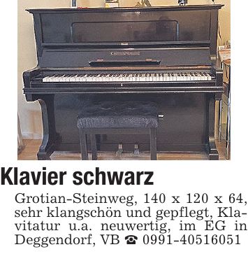Klavier schwarz Grotian-Steinweg, 140 x 120 x 64, sehr klangschön und gepflegt, Klavitatur u.a. neuwertig, im EG in Deggendorf, VB _ ***