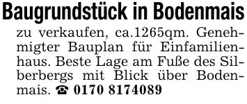 Baugrundstück in Bodenmaiszu verkaufen, ca.1265qm. Genehmigter Bauplan für Einfamilienhaus. Beste Lage am Fuße des Silberbergs mit Blick über Bodenmais. _ ***