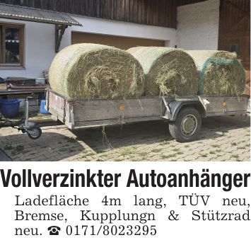 Vollverzinkter AutoanhängerLadefläche 4m lang, TÜV neu, Bremse, Kupplungn & Stützrad neu. _ ***