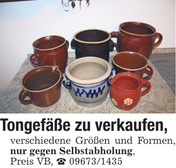 Tongefäße zu verkaufen, verschiedene Größen und Formen, nur gegen Selbstabholung, Preis VB, _ ***