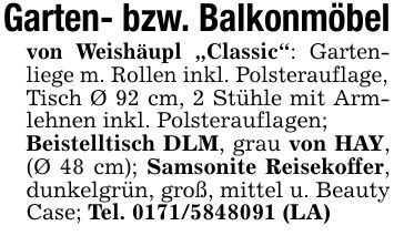 Garten- bzw. Balkonmöbelvon Weishäupl 