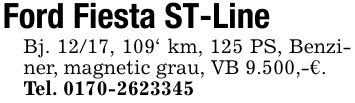 Ford Fiesta ST-LineBj. 12/17, 109' km, 125 PS, Benziner, magnetic grau, VB 9.500,-€.Tel. ***