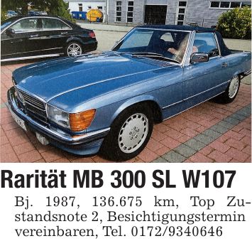 Rarität MB 300 SL W107Bj. 1987, 136.675 km, Top Zustandsnote 2, Besichtigungsterminvereinbaren, Tel. ***