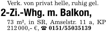 Verk. von privat helle, ruhig gel.2-Zi.-Whg. m. Balkon, 73 m², in SR, Amselstr. 11 a, KP ***,- €, _ ***