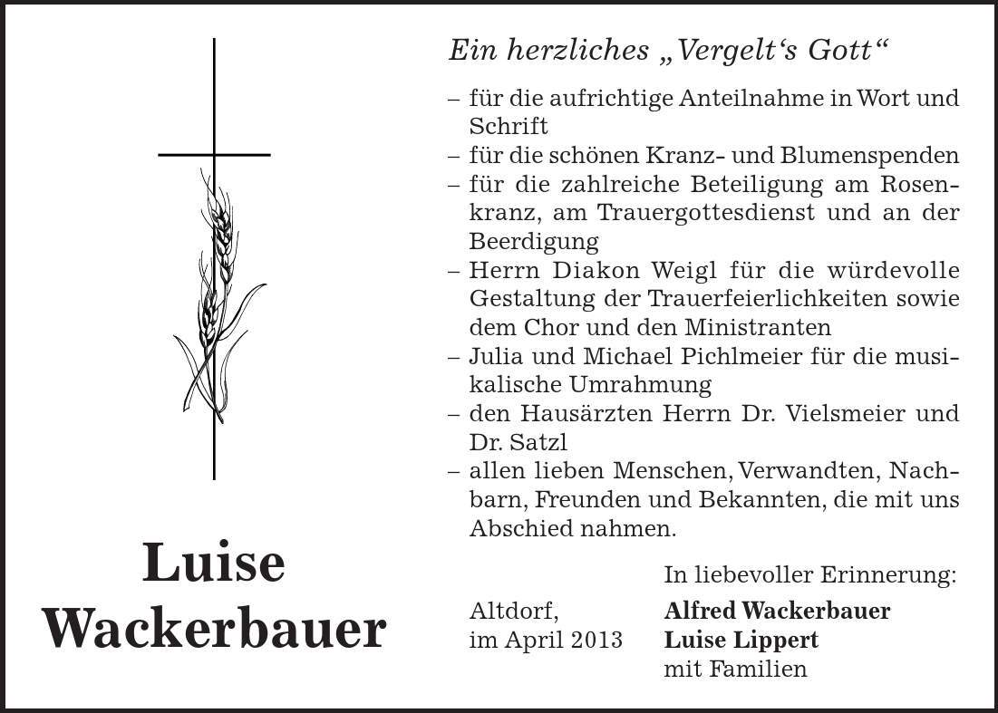 Luise Wackerbauer Ein herzliches 