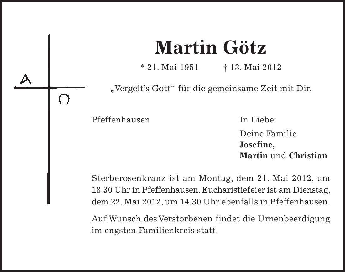 Martin Götz * 21. Mai ***. Mai 2012 