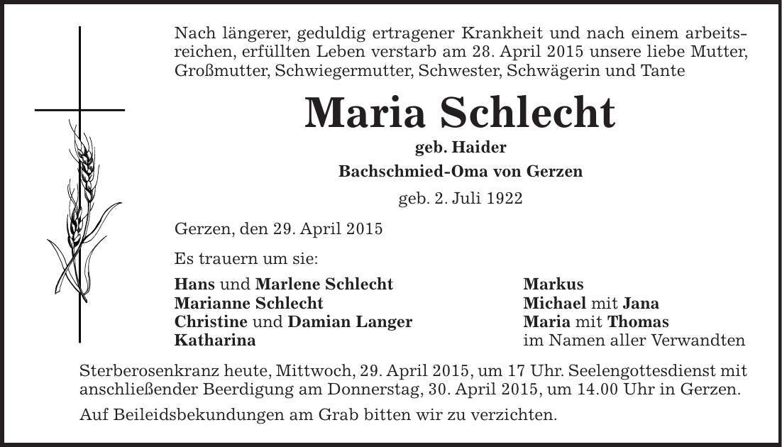 Traueranzeige Familienanzeigen Todesanzeigen Idowa Markt