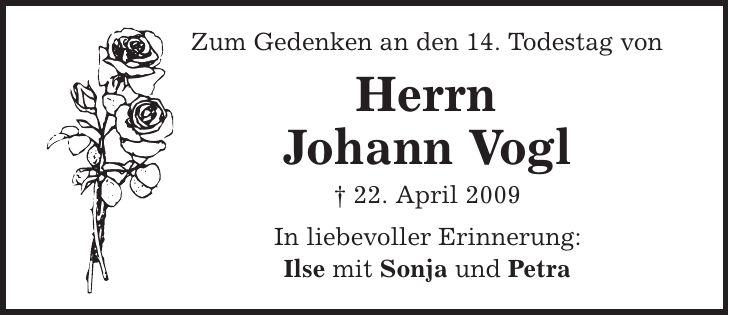 Zum Gedenken an den 14. Todestag von Herrn Johann Vogl | 22. April 2009 In liebevoller Erinnerung: Ilse mit Sonja und Petra