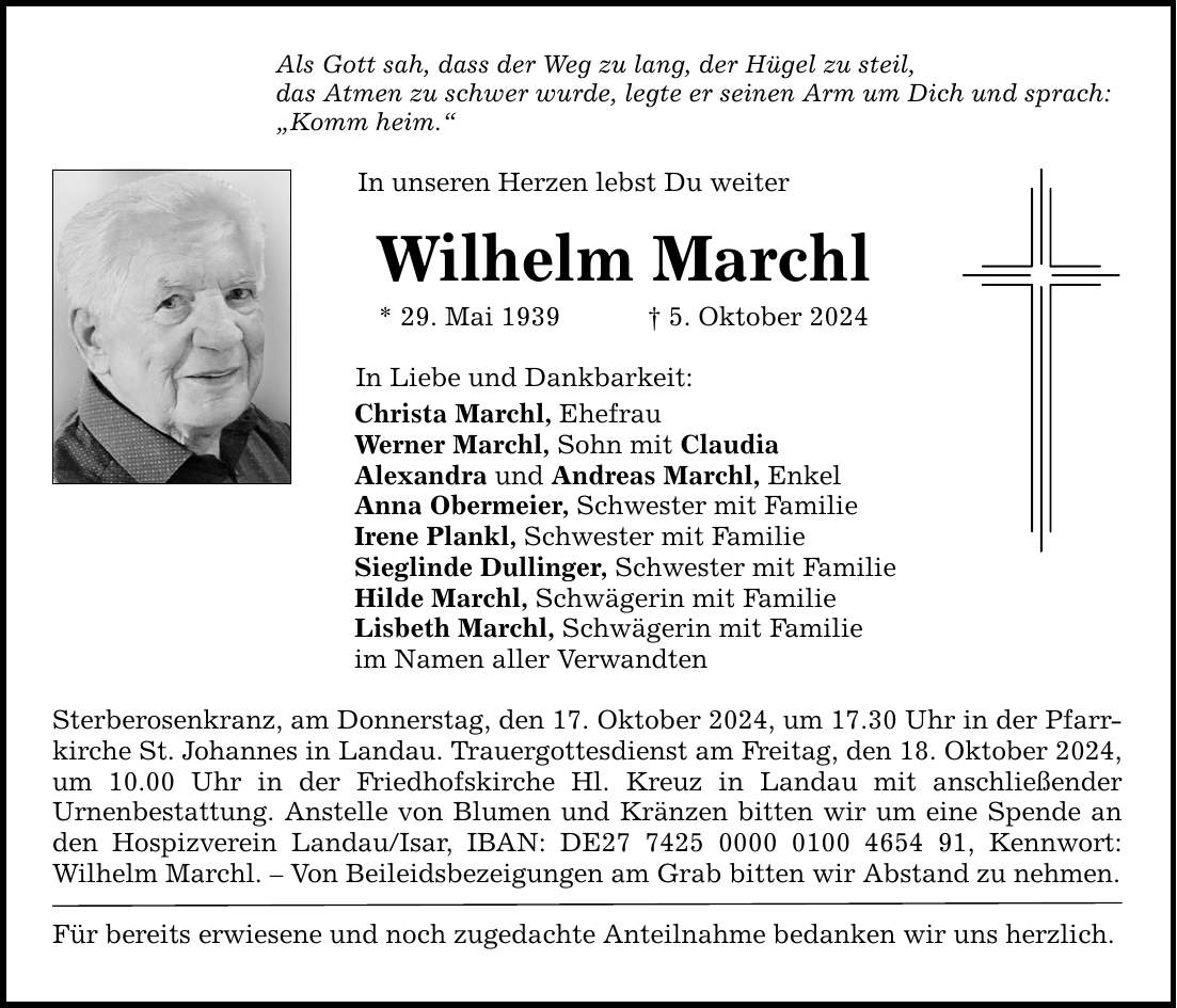 Als Gott sah, dass der Weg zu lang, der Hügel zu steil, das Atmen zu schwer wurde, legte er seinen Arm um Dich und sprach: 