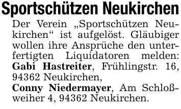 Sportschützen NeukirchenDer Verein 