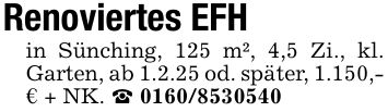 Renoviertes EFHin Sünching, 125 m², 4,5 Zi., kl. Garten, ab 1.2.25 od. später, 1.150,-€ + NK. _ ***