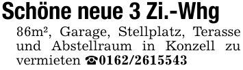 Schöne neue 3 Zi.-Whg 86m², Garage, Stellplatz, Terasse und Abstellraum in Konzell zu vermieten _***