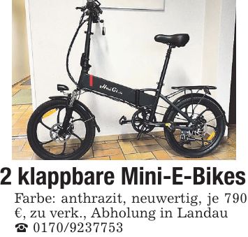 2 klappbare Mini-E-Bikes Farbe: anthrazit, neuwertig, je 790 €, zu verk., Abholung in Landau ***
