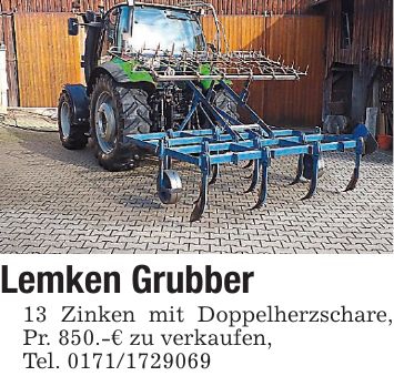 Lemken Grubber 13 Zinken mit Doppelherzschare, Pr. 850.-€ zu verkaufen,Tel. ***