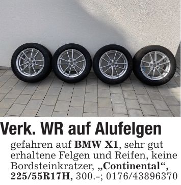 Verk. WR auf Alufelgengefahren auf BMW X1, sehr guterhaltene Felgen und Reifen, keineBordsteinkratzer, 