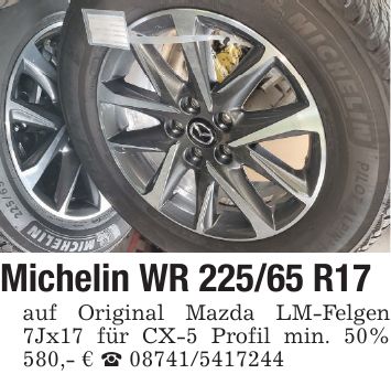 Michelin WR 225/65 R17 auf Original Mazda LM-Felgen 7Jx17 für CX-5 Profil min. 50% 580,- € _ ***