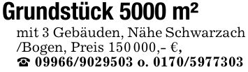 Grundstück 5000 m²mit 3 Gebäuden, Nähe Schwarzach /Bogen, Preis ***,- €,_ *** o. ***