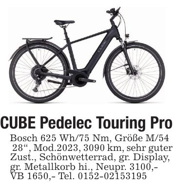 CUBE Pedelec Touring Pro Bosch 625 Wh/75 Nm, Größe M/54 28