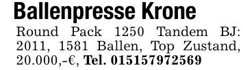 Ballenpresse KroneRound Pack 1250 Tandem BJ: 2011, 1581 Ballen, Top Zustand, 20.000,-€, Tel. ***