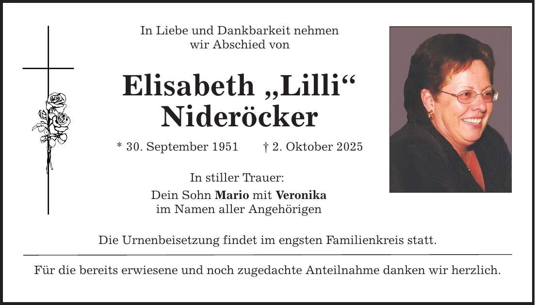 In Liebe und Dankbarkeit nehmen wir Abschied von Elisabeth 