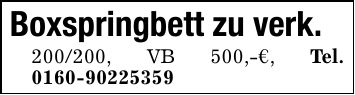 Boxspringbett zu verk. ***, VB 500,-€, Tel. ***