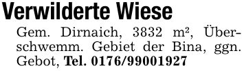 Verwilderte Wiese Gem. Dirnaich, 3832 m², Überschwemm. Gebiet der Bina, ggn. Gebot, Tel. ***