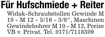 Für Hufschmiede + ReiterWidak-Schraubstollen Gewinde M 10 - M ***