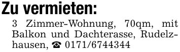 Zu vermieten:3 Zimmer-Wohnung, 70qm, mit Balkon und Dachterasse, Rudelzhausen, _ ***