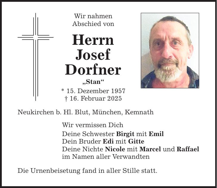 Wir nahmen Abschied von Herrn Josef Dorfner 