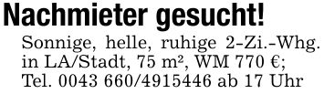 Nachmieter gesucht!Sonnige, helle, ruhige 2-Zi.-Whg. in LA/Stadt, 75 m², WM 770 €;Tel. *** ab 17 Uhr