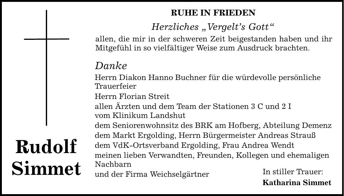 Rudolf Simmet Ruhe in Frieden Herzliches 