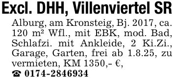Excl. DHH, Villenviertel SRAlburg, am Kronsteig, Bj. 2017, ca. 120 m² Wfl., mit EBK, mod. Bad, Schlafzi. mit Ankleide, 2 Ki.Zi., Garage, Garten, frei ab 1.8.25, zu vermieten, KM 1350,- €,_ ***