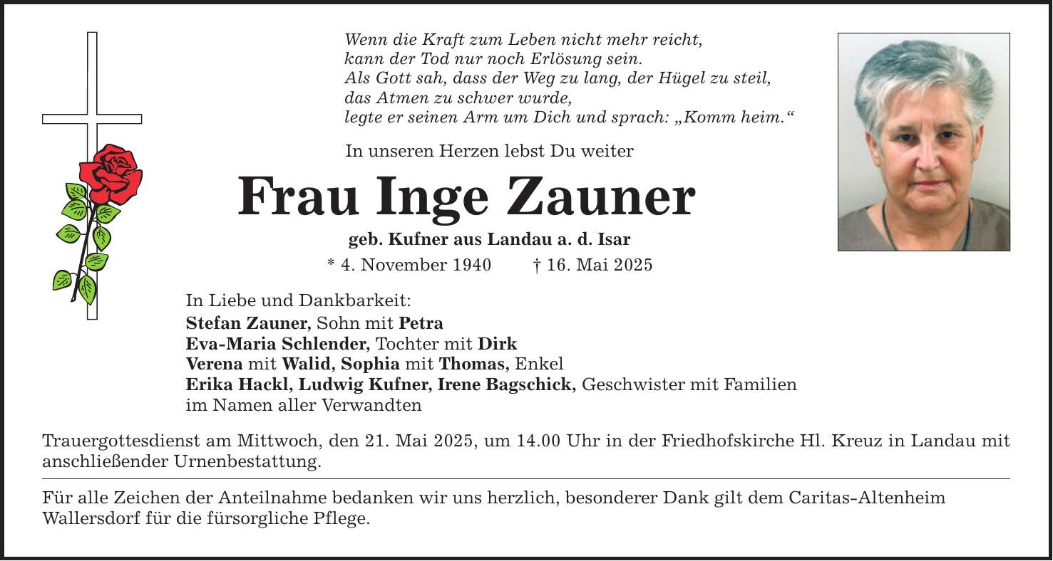 Wenn die Kraft zum Leben nicht mehr reicht, kann der Tod nur noch Erlösung sein. Als Gott sah, dass der Weg zu lang, der Hügel zu steil, das Atmen zu schwer wurde, legte er seinen Arm um Dich und sprach: 