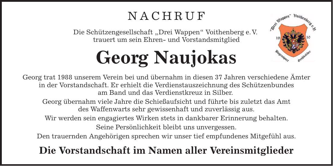 NACHRUFDie Schützengesellschaft 