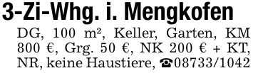 3-Zi-Whg. i. Mengkofen DG, 100 m², Keller, Garten, KM 800 €, Grg. 50 €, NK 200 € + KT, NR, keine Haustiere, _***