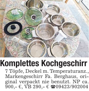 Komplettes Kochgeschirr7 Töpfe, Deckel m. Temperaturanz., Markengeschirr Fa. Berghaus, original verpackt nie benutzt. NP ca. 900,- €, VB 290,- € _***