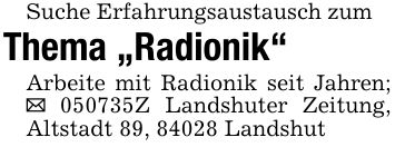 Suche Erfahrungsaustausch zumThema 