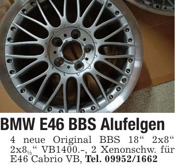 BMW E46 BBS Alufelgen 4 neue Original BBS 18