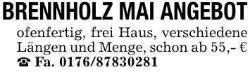 BRENNHOLZ MAI ANGEBOTofenfertig, frei Haus, verschiedene Längen und Menge, schon ab 55,- €_ Fa. ***