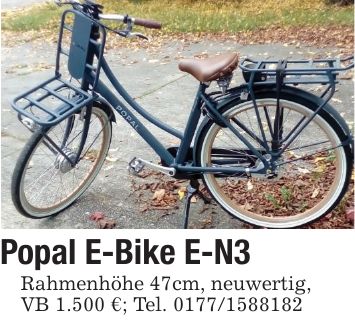 Popal E-Bike E-N3Rahmenhöhe 47cm, neuwertig,VB 1.500 €; Tel. ***