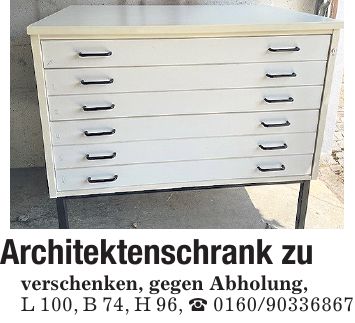 Architektenschrank zu verschenken, gegen Abholung, L 100, B 74, H 96, _ ***