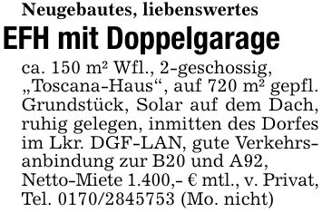 Neugebautes, liebenswertes EFH mit Doppelgarageca. 150 m² Wfl., 2-geschossig,